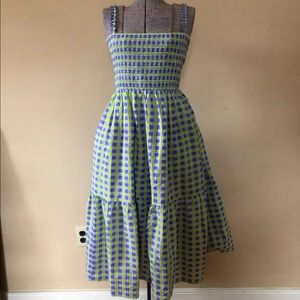 Ruched Tiered Gingham Midi Dress